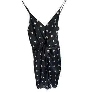 Shona Joy Avery Knot Front Mini Dress Womens 4 Black White Polka Dot Sleeveless